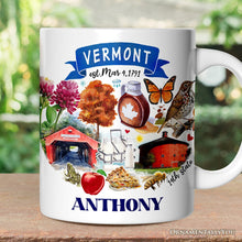 Carregar imagem no visualizador da galeria, Artistic Vermont State Themes and Landmarks Personalized Mug With Custom Name
