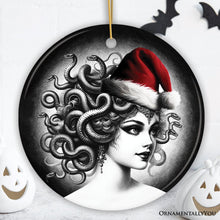 Carregar imagem no visualizador da galeria, Bewitching Medusa with Santa Hat Ornament, Alluring Christmas Decoration for Halloween Tree Keepsake
