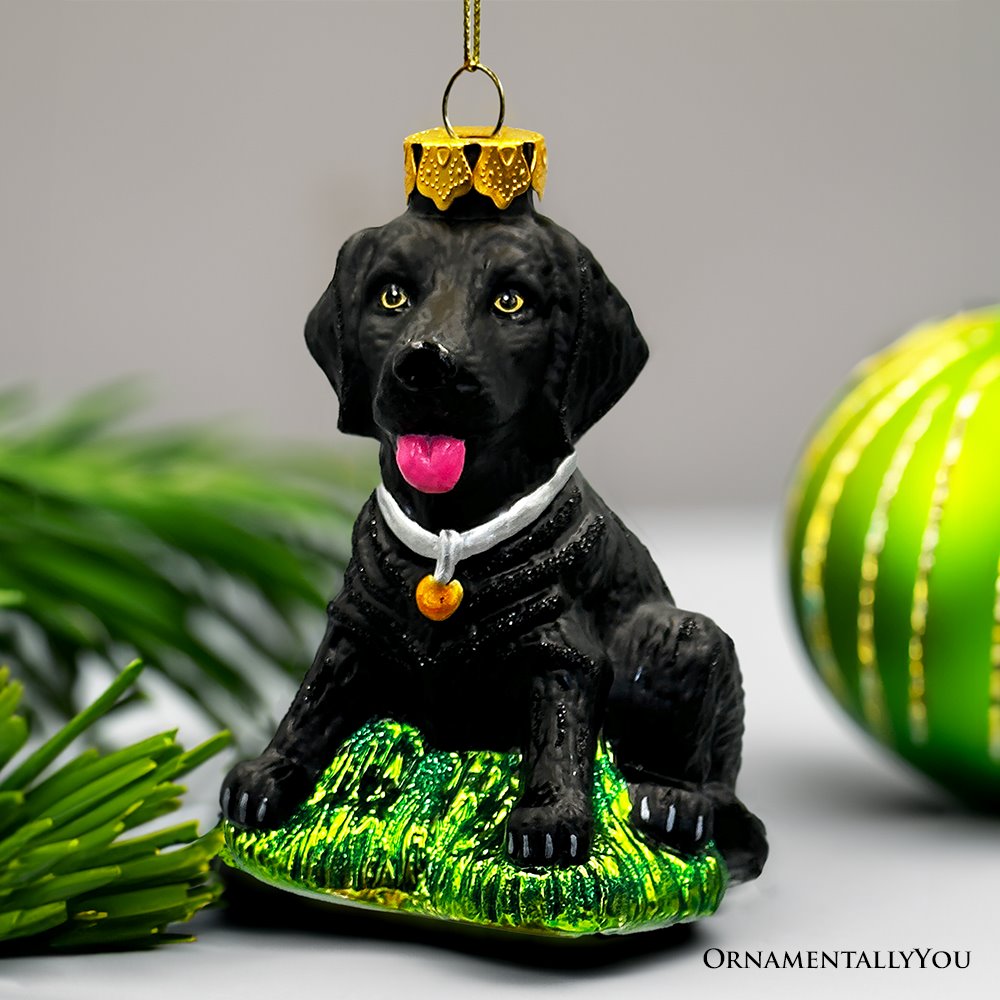 (Pre-Order) Black Lab Glass Christmas Ornament, Labrador Retriever Dog Gift