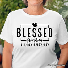 Carregar imagem no visualizador da galeria, Blessed Grandma T-Shirt, All Day Every Day White and Black Tee for Faithful Grandmothers
