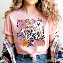 Cargar imagen en el visor de la galería, Boho Spooky Season Ghost T-Shirt, Cute Halloween Tee with Fall Pumpkins
