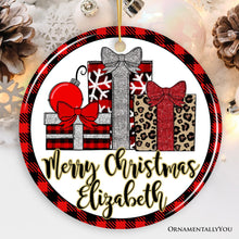 Carregar imagem no visualizador da galeria, Buffalo Plaid Personalized Name Christmas Ornament, Family Gift
