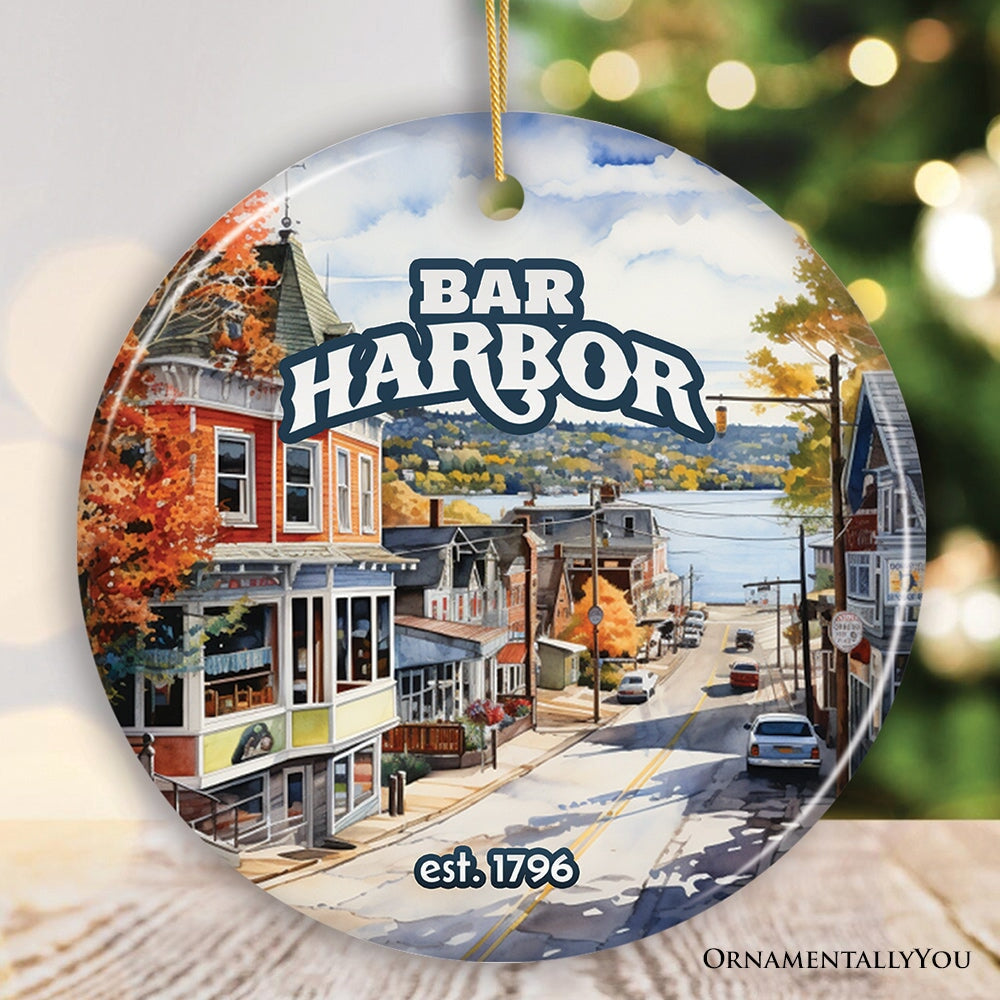 Charming Bar Harbor Street Ornament and Holiday Decoration, Maine Keepsake and Present