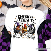 Cargar imagen en el visor de la galería, Chick or Treat Chicken T-Shirt, Funny Farmhouse Halloween Tee
