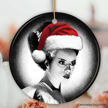 Cargar imagen en el visor de la galería, Chilling Bride of Frankenstein Santa Ornament, Gothic Themed Halloween Christmas Gift and Decor
