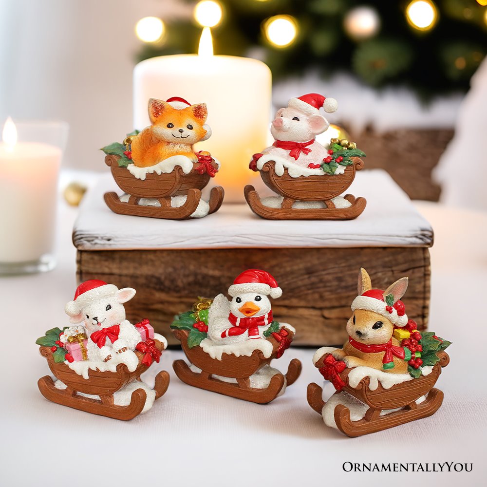 Christmas Critters Animals on Sleighs Set of Five Figurines, 5