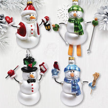 Cargar imagen en el visor de la galería, Classic Winter Snowman Set of 4 Glass Christmas Ornaments, Nostalgic Holiday Collection Set
