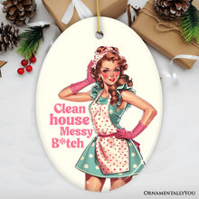 Cargar imagen en el visor de la galería, Clean House Messy Bitch Ceramic Ornament, Bold and Playful Vintage Kitchen Keepsake
