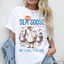 Load image into Gallery viewer, Cool Summer Sea Goose Certified T-Shirt, Funny Retro White and Natural Tee for Beach Lovers
