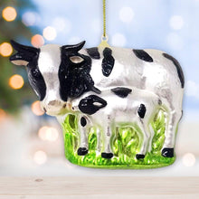 Load image into Gallery viewer, Cow and Calf Glass Christmas Ornament
