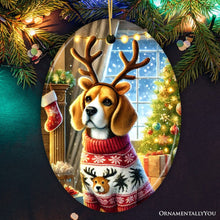 Load image into Gallery viewer, Cozy Fireplace Beagle Ornament, Snuggly Canine Christmas Gift and Decor
