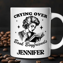 Load image into Gallery viewer, Crying Over Book Boyfriends Personalized Mug, Retro Anti-Valentine Funny Gift With Custom Name
