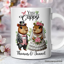 Cargar imagen en el visor de la galería, Cute Married Couple Capybara Personalized Mug, You Make Me Cappy Romantic Wedding Gift With Custom Names
