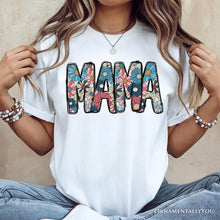 Carregar imagem no visualizador da galeria, Daisy Floral Mama T-Shirt, Colorful Retro White Tee for Stylish and Cheerful Women
