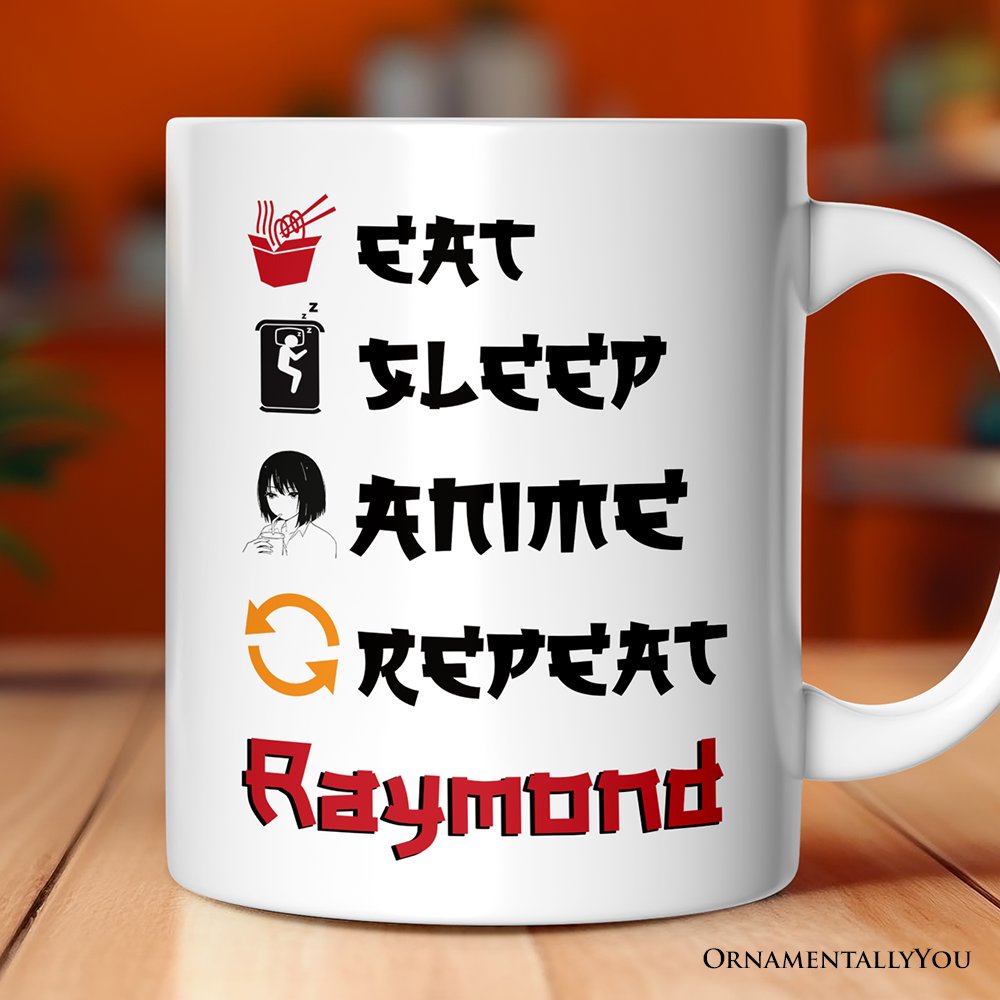 Eat Sleep Anime Repeat Personalized Mug, Funny Anime Lover Gift With Custom Name