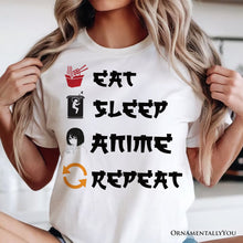 Carregar imagem no visualizador da galeria, Eat Sleep Anime Repeat T-Shirt, Funny White Tee For Anime Lover

