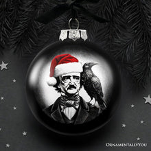 Load image into Gallery viewer, Edgar Allan Poe Spooky Christmas Portrait Glass Ornament, Black Horror Halloween Tree Decoration
