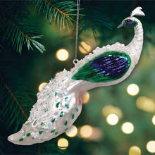 Load image into Gallery viewer, Elegant Winter Peacock Glass Christmas Ornament
