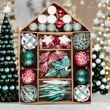 Load image into Gallery viewer, Elegantly Distinct Set of Christmas Ornaments Magenta, Green, White and Red Baubles, Icicles and Stars
