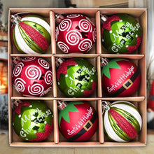 Load image into Gallery viewer, Elf Theme Christmas Ornament Set, 9 Baubles Green and Red
