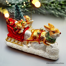 Load image into Gallery viewer, Enchanting Hare and Sleigh Glass Christmas Ornament, Elegant Hand Blown Tree Decor
