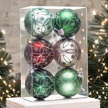 Load image into Gallery viewer, Enchanting Subtle Nature Ornament Bundle, Set of 6 Pine Green, Light Green, Mint Green, Pink and Matte Red Baubles
