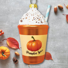 Cargar imagen en el visor de la galería, Fall Inspired Pumpkin Spice Latte Glass Christmas Ornament, Coffee Lover&#39;s Delight
