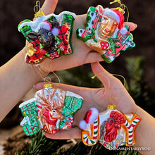 Cargar imagen en el visor de la galería, Farm Filled with Joy Set of 4 Glass Christmas Ornaments, Goat, Chicken, Calf and Deer Tree Decorations
