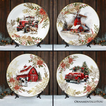 Carregar imagem no visualizador da galeria, Farmhouse Christmas Set of 4 Plates with Real Gold Elements, Holiday Tableware Collection for Salad, Dessert, Appetizer, and Side Plates
