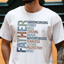Carregar imagem no visualizador da galeria, Father Definition T-Shirt, White and Natural Inspirational Tee for Hero Dad
