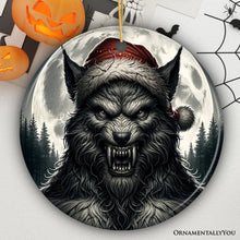 Carregar imagem no visualizador da galeria, Ferocious Werewolf with Santa Hat Ornament, Terrifying Holiday Gift for Halloween Lovers
