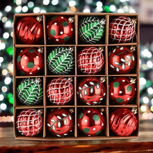 Load image into Gallery viewer, Festive Christmas Ornament Bundle, 16 Red and Green Glittered Baubles
