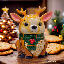 Carregar imagem no visualizador da galeria, (Pre-Order) Festive Reindeer 10&quot; Cookie Jar, Christmas Kitchen Festive Deer Decoration
