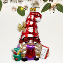 Cargar imagen en el visor de la galería, Festive Teacher Gnome Glass Christmas Ornament, Holiday Tree School Gift
