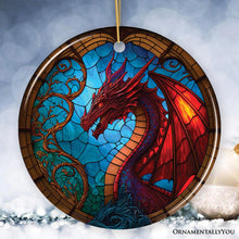 Cargar imagen en el visor de la galería, Fierce Dragon Stained Glass Style Ceramic Ornament, Unique Goth Tree Decor
