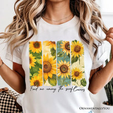 Carregar imagem no visualizador da galeria, Find Me Among the Sunflowers T-Shirt, White and Natural Floral Tee for Trendy Women
