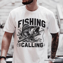 Carregar imagem no visualizador da galeria, Fishing Is Calling T-Shirt, White Outdoor Tee for Fishermen Dads
