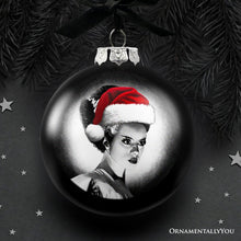 Carregar imagem no visualizador da galeria, Frankenstein&#39;s Bride Christmas Spooky Portrait Glass Ornament, Black Horror Halloween Tree Decoration
