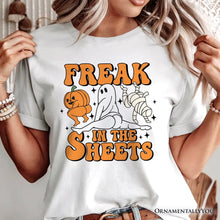 Load image into Gallery viewer, Freak in the Sheets Ghost T-Shirt, Naughty Halloween Tee for Spooky Adults
