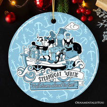 Cargar imagen en el visor de la galería, Full Steam Ahead to Fun Quote Ornament, Nostalgic Steamboat Willie Christmas Gift
