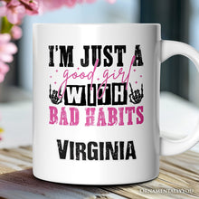 Carregar imagem no visualizador da galeria, Good Girl with Bad Habits Personalized Mug, Grunge Skeleton Hands Rebellious Gift With Custom Name
