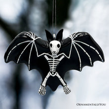 Carregar imagem no visualizador da galeria, Gothic Bat Skeleton Handcrafted Glass Ornament, Horror Tree Halloween Decor
