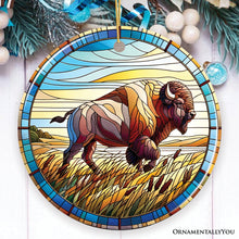 Carregar imagem no visualizador da galeria, Great Plains Bison Stained Glass Themed Ceramic Ornament, Nature of the American Wild West
