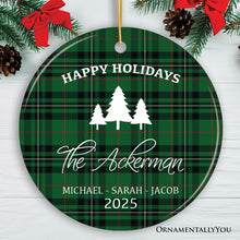 Carregar imagem no visualizador da galeria, Green Christmas Plaid Personalized Family Ornament
