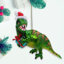Carregar imagem no visualizador da galeria, Green Christmas T-Rex Glass Ornament
