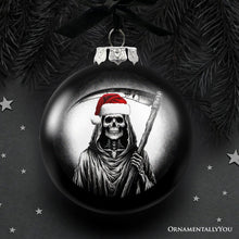 Carregar imagem no visualizador da galeria, Grim Reaper Christmas Spooky Portrait Glass Ornament, Black Horror Halloween Tree Decoration
