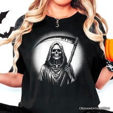 Cargar imagen en el visor de la galería, Grim Reaper Spooky Portrait T-Shirt, Horror Villain Theme Halloween Tee
