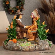 Load image into Gallery viewer, Harvest Harmony Kinship Between Native Americans and Pilgrims Figurine, 6&quot; Fall Decor and Thanksgiving Statue
