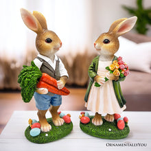 Load image into Gallery viewer, Harvest and Bloom Country Bunny Pair Figurine, 8&quot; Rabbit Garden Statue Set
