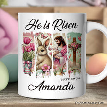 Carregar imagem no visualizador da galeria, He Is Risen Easter Jesus Personalized Mug, Matthew 28:6 Christian Gift With Custom Name
